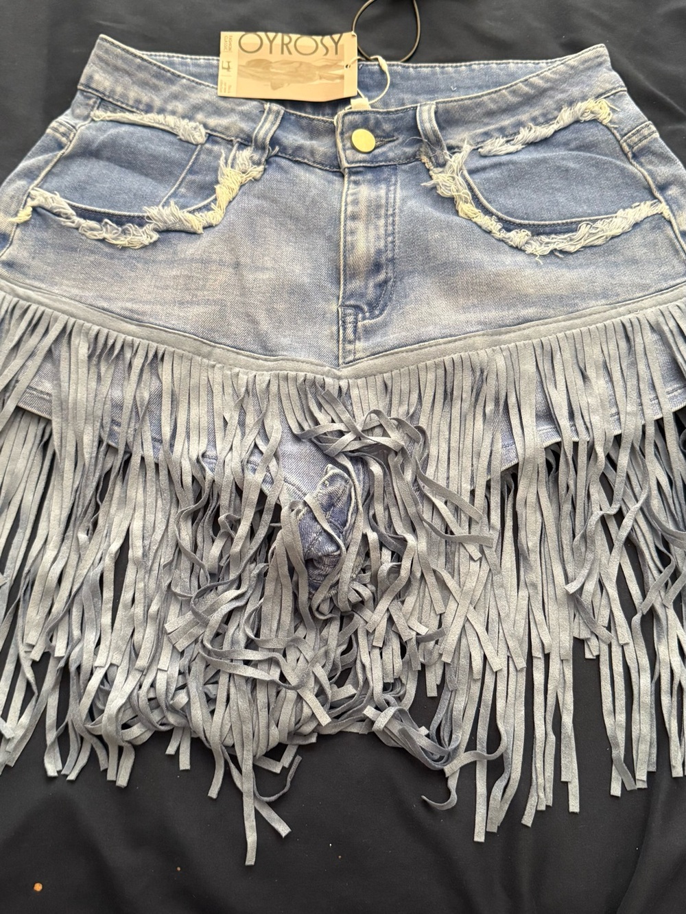Light Blue Washed Denim Mini Shorts - Picture 5 of 7